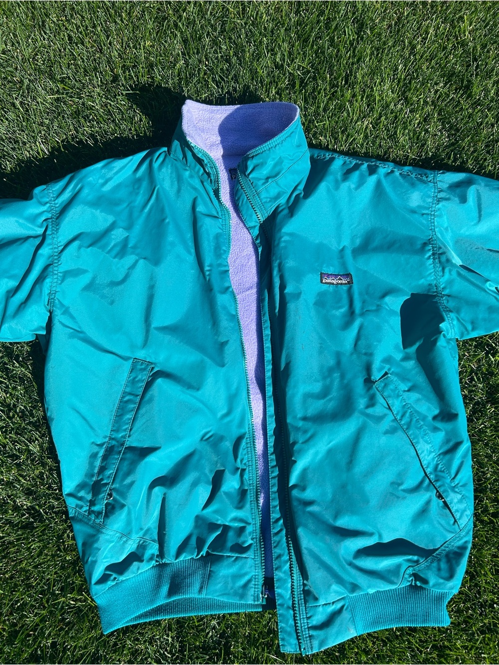 Patagonia Teal bomber synchilla lined fleece bomber Jacket 90s size 12